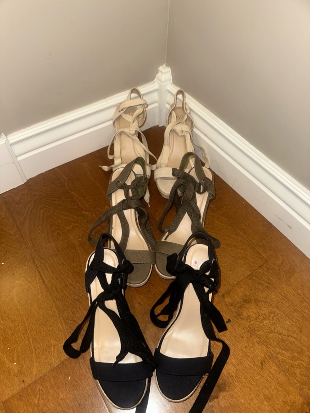 Women's Lace-Up Espadrille Wedge Sandals - Black, Olive, Beige